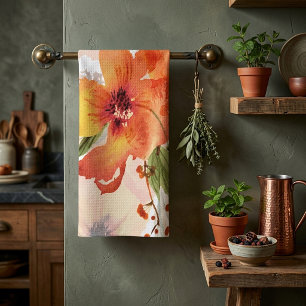 Oranges Wasserfarben-Herbstblumen Geschirrtuch