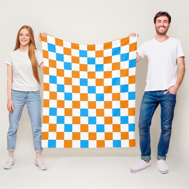 Oranges Weiß-Blau-Karo-Muster-Design  Fleecedecke (Beispiel)