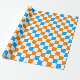 Oranges Weiß-Blau-Karo-Muster-Design Geschenkpapier
