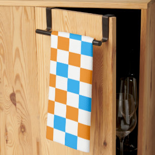 Oranges Weiß-Blau-Karo-Muster-Design Geschirrtuch