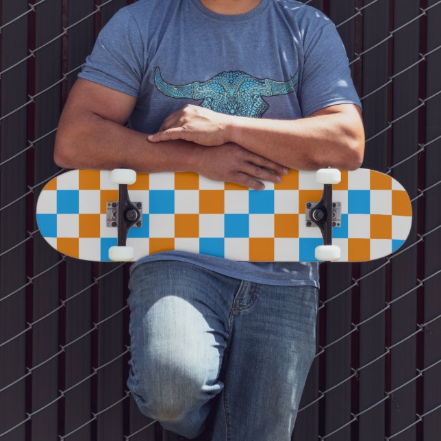 Oranges Weiß-Blau-Karuomuster-Design  Skateboard (Außenbereich 3)