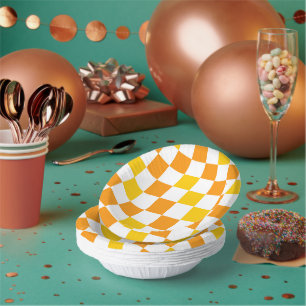 Oranges Weiß Gelbes Karomuster Design Pappteller