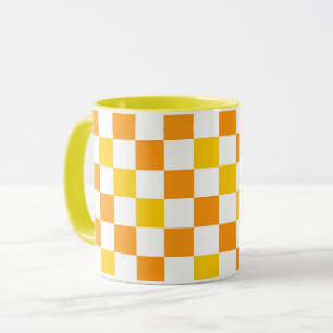Oranges Weiß Gelbes Karomuster Design  Tasse