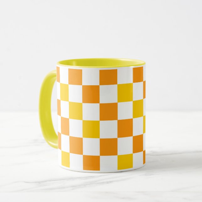 Oranges Weiß Gelbes Karomuster Design  Tasse (Vorderseite Links)