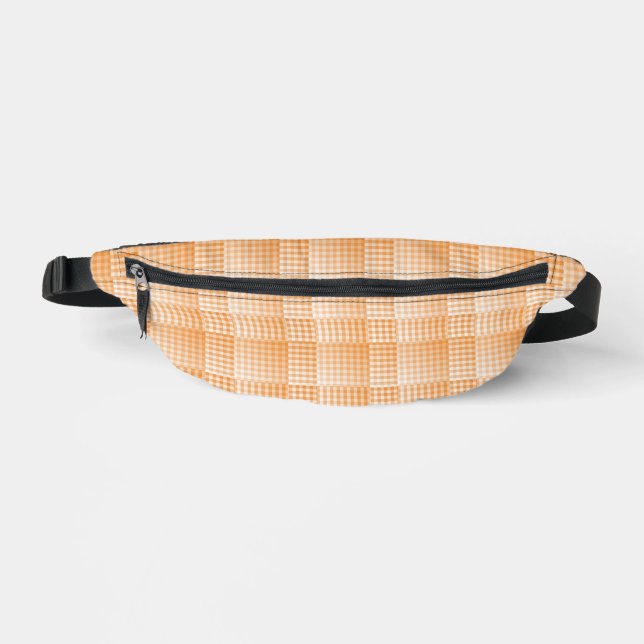 Oranges Weiß kariertes abstraktes Muster Bauchtasche (Vorderseite)
