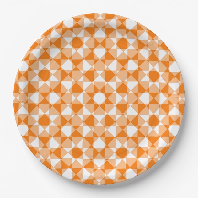 Oranges Weiß kariertes Diamant-Karomuster Pappteller (Vorderseite)