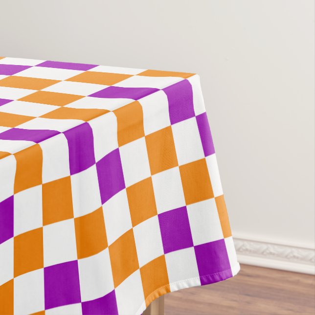 Oranges Weiß Lila Kariertes Musterdesign  Tischdecke (Beispiel)