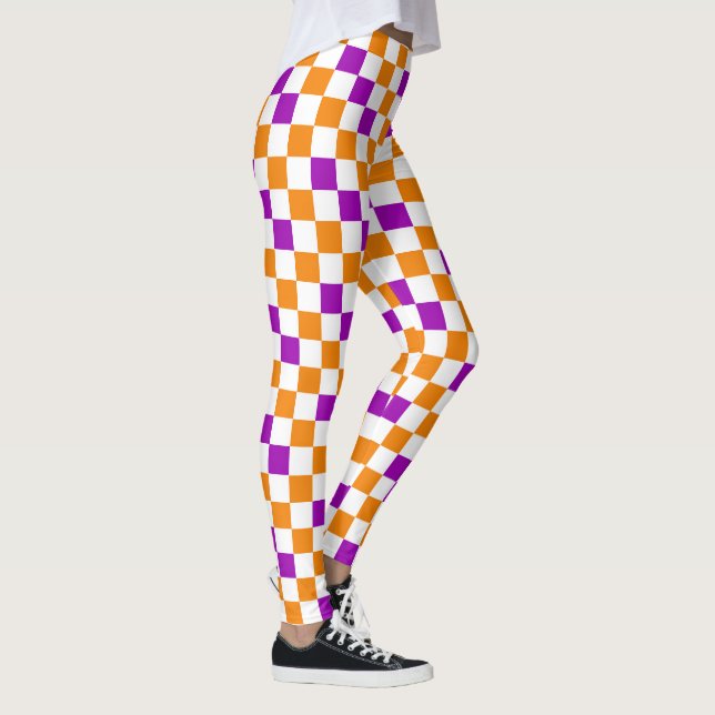 Oranges Weiß Lila Karomuster Design  Leggings (Rechts)