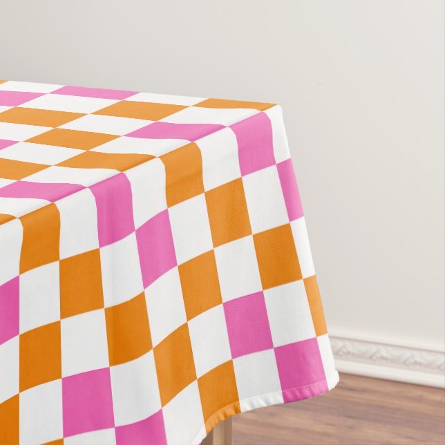 Oranges Weiß Pink Kariertes Muster Design  Tischdecke (Beispiel)