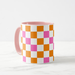 Oranges Weiß-Rosa Karomuster-Design Tasse