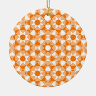 Oranges Weißes Karo-Diamant-Karomuster Keramik Ornament