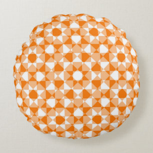 Oranges Weißes Karo-Diamant-Karomuster Rundes Kissen