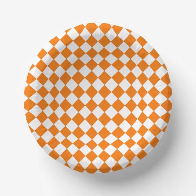 Oranges Weißes Karomuster Diamantmuster Pappteller (Vorderseite)