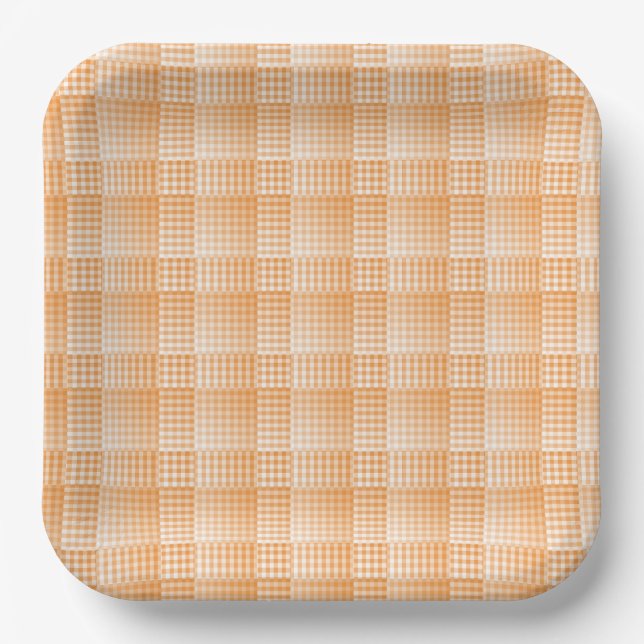 Oranges Weißes Schachbrett Abstract Muster Pappteller (Vorderseite)