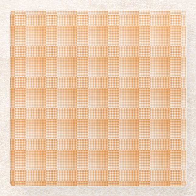 Oranges Weißes Schachbrett Abstract Pattern Glasuntersetzer (Vorderseite)