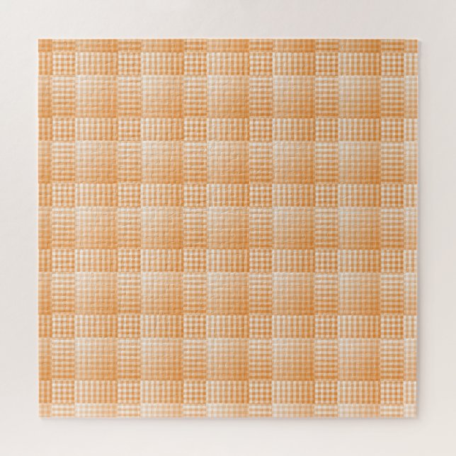 Oranges Weißes Schachbrett Abstract Pattern Puzzle (Horizontal)