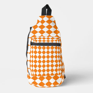 Oranges Weißes Schachbrett-Diamantmuster Crossbody Bag
