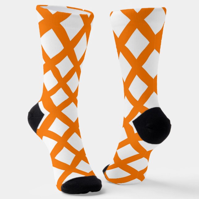 Oranges Weißes Schachbrett-Diamantmuster Socken (Gewinkelt)