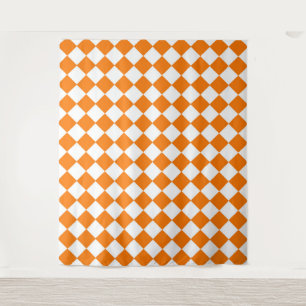 Oranges Weißes Schachbrett-Diamantmuster  Wandteppich