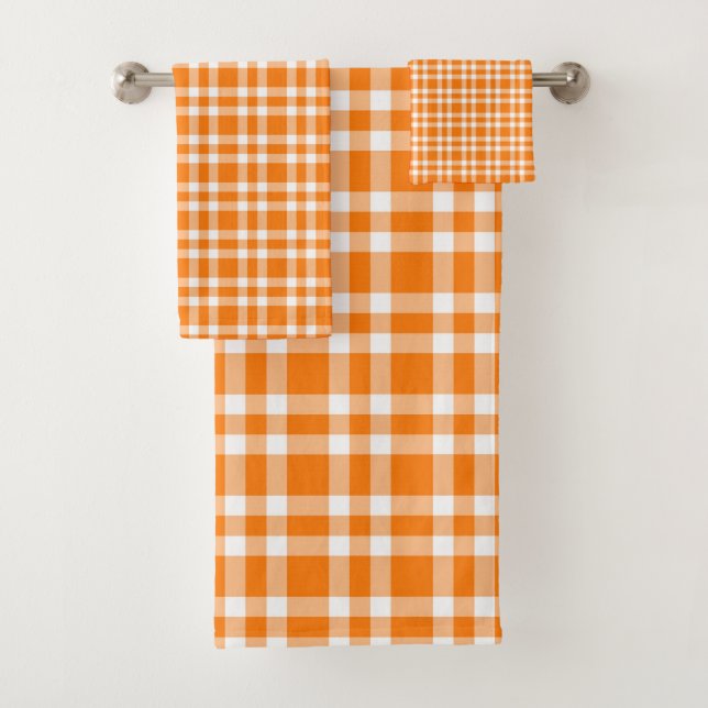 Oranges Weißkaromuster Badhandtuch Set (Insitu)