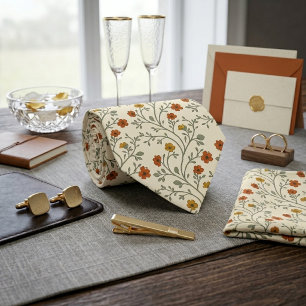 Oranges Wildblumen-Rankenmuster Krawatte