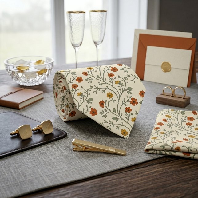 Oranges Wildblumen-Rankenmuster Krawatte (Von Creator hochgeladen)