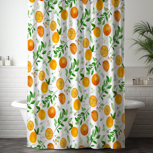 Oranges Zitrus Sommer Blumen Botanisches Muster Duschvorhang