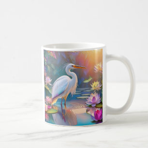 Orangeschnabeliger Weißer Reiher Fantasy-Vogel  Kaffeetasse