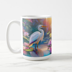 Orangeschnabeliger Weißer Reiher Fantasy-Vogel Kaffeetasse
