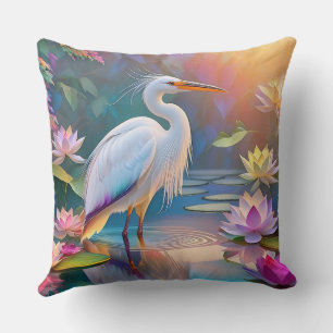Orangeschnabeliger Weißer Reiher Fantasy-Vogel Kissen