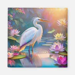 Orangeschnabeliger Weißer Reiher Fantasy-Vogel Magnet