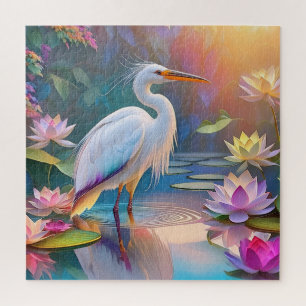 Orangeschnabeliger Weißer Reiher Fantasy-Vogel Puzzle
