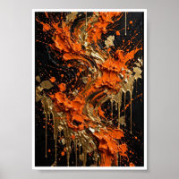 Orangeschwarzes Goldfeuer-Abstraktkunst-Print
