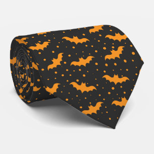 Orangeschwarzes Halloween-Fledermausmuster Krawatte