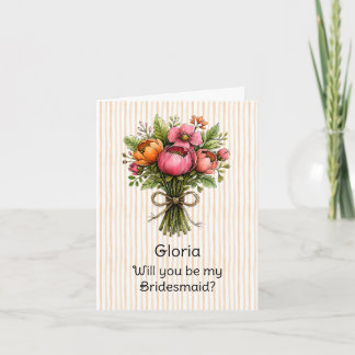Orangestreifen Whimsical Flower Brautjungfer Vorsc Karte