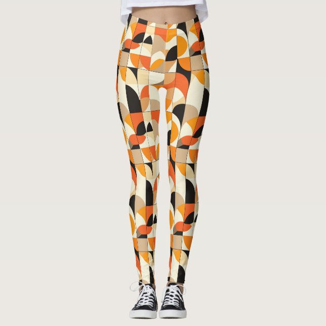 Orangetönte geometrische Abstrakte Leggings der Re (Vorderseite)