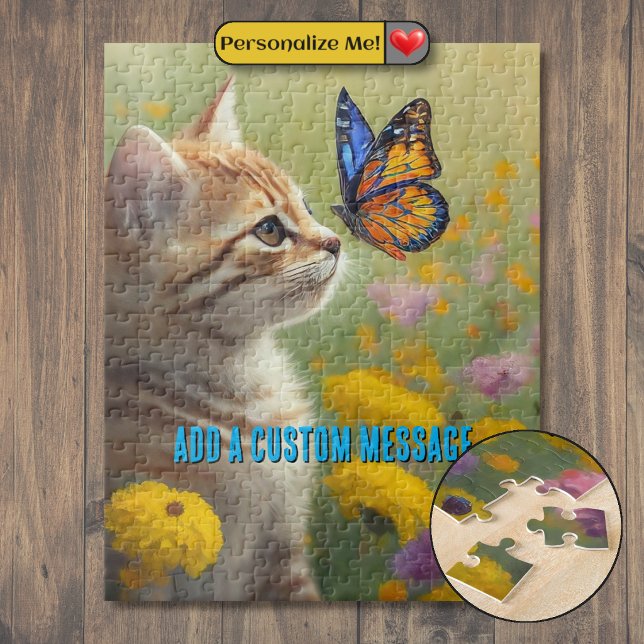 Orangeweißes Kätzchen Farbiger Schmetterling Puzzle (Orange White Kitten Colorful Butterfly Jigsaw Puzzle)