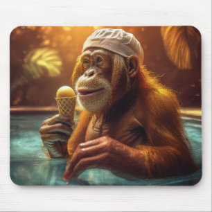 Orangutan am Pool mit Eiskremsohle Mousepad