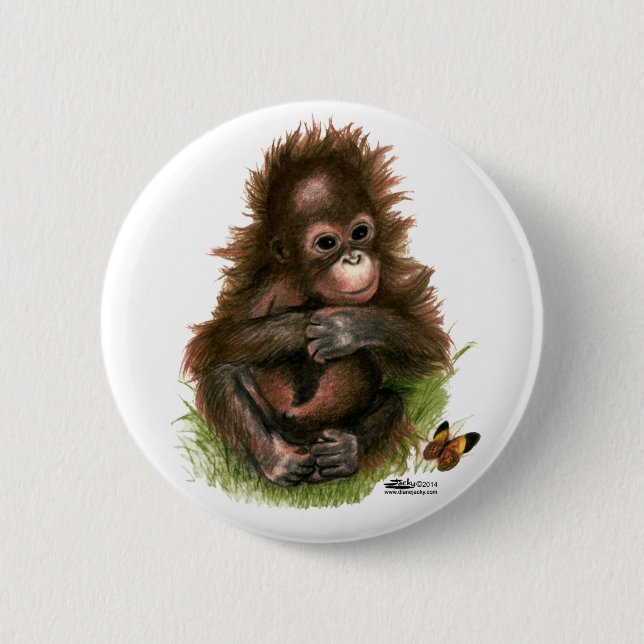Orangutan Baby and Butterfly Button (Vorderseite)