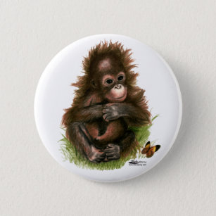 Orangutan Baby and Butterfly Button