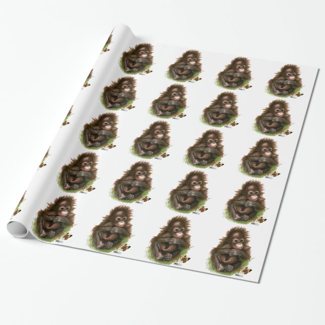 Orangutan Baby and Butterfly Geschenkpapier (Ungerollt)