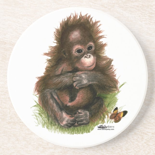 Orangutan Baby and Butterfly Getränkeuntersetzer (Vorne)