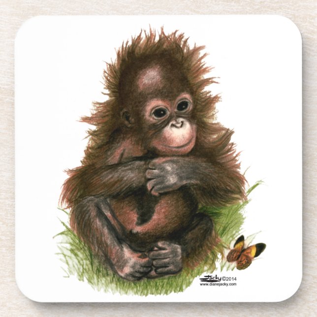 Orangutan Baby and Butterfly Untersetzer (Vorderseite)