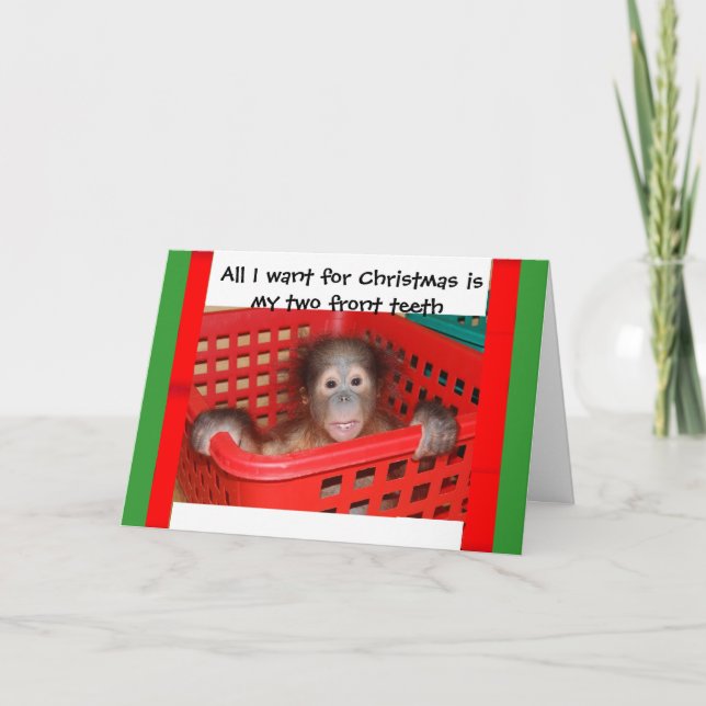 Orangutan Baby Weihnachtscarol Feiertagskarte (Vorderseite)