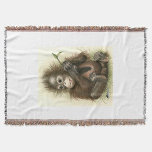 Orangutan Baby With Leaves Decke
