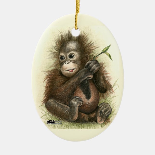 Orangutan Baby With Leaves Keramik Ornament (Vorne)