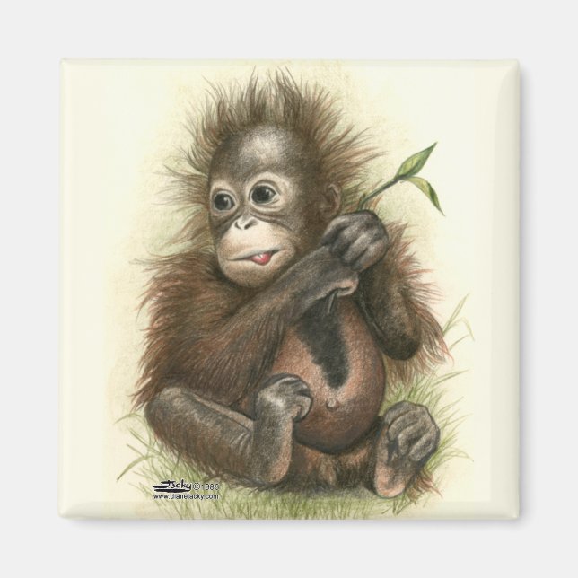 Orangutan Baby With Leaves Magnet (Vorne)