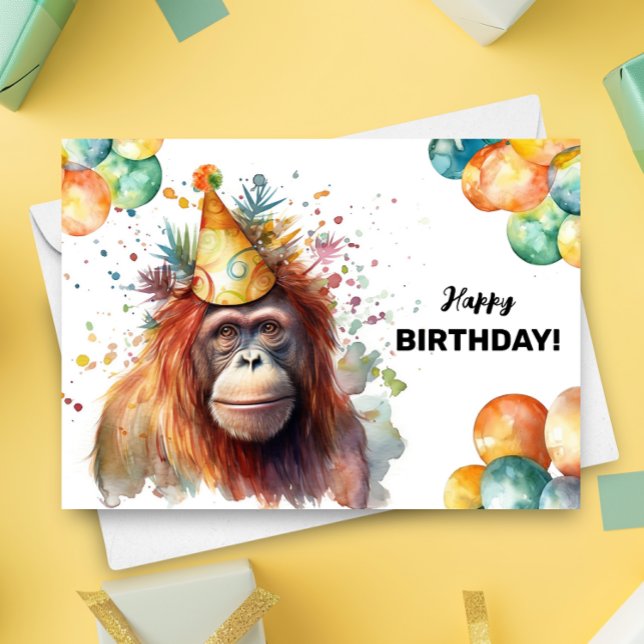 Orangutan Balloons und Party Happy Birthday Karte (Von Creator hochgeladen)