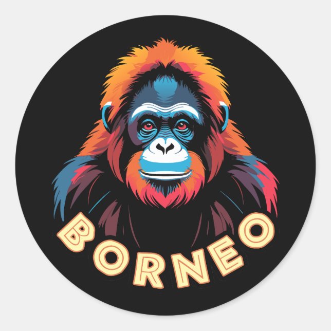 Orangutan Borneo Runder Aufkleber (Vorderseite)