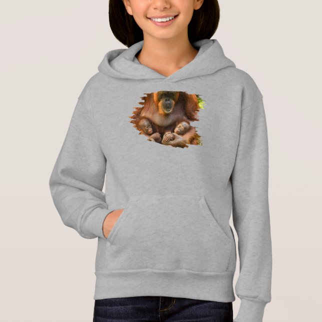 Orangutan Mutter, die zwei Säuglinge hält Hoodie (Vorderseite)